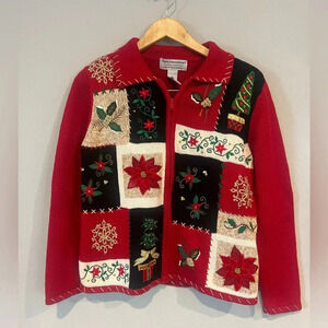 Vintage Tiara International Women's Red Christmas Zip Up Jacket Size Small‎